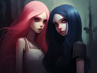 Bubblegum and Marceline art bubblegum cartoon illustration illustrator marceline midjourney princess vampire