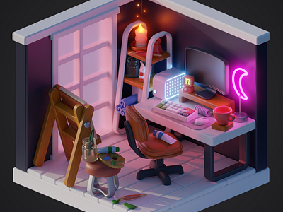 Mini Isometric Art Studio 3d 3dart b3d blender illustration isometric isometric room lowpoly room