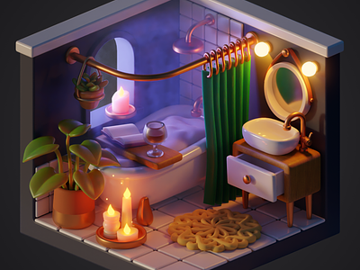 Mini Isometric Bathroom 3d 3d art 3d room bathroom blender cozy game art illustration isometric room lowpoly room