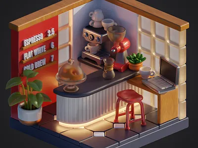 Mini Isometric Coffee Shop 3d 3d art b3d blender chemex coffee coffee shop cute design environment game art illustration isometric isometric room lowpoly