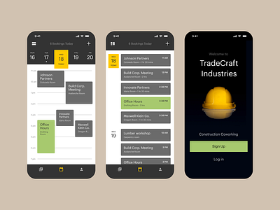 TradeCraft Industries App app build calendar clean colorado construction coworking date denver ios light mobile modern schedule timeline ui ux yellow