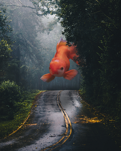 Fish in the forest design fish forest graphic design illustration nature photomontage poster style