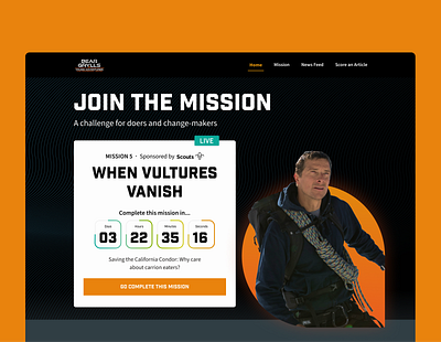 Bear Grylls Mission Seekr Homepage adventure game gamified interface design product design ui ux