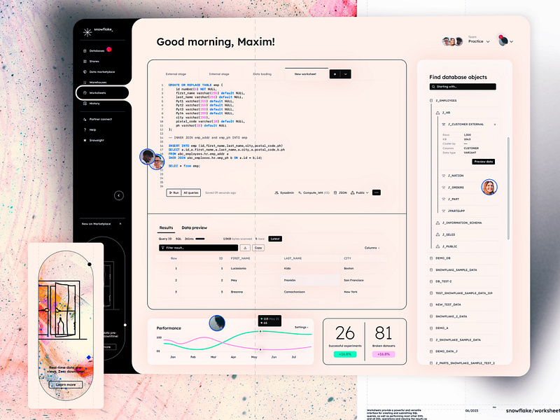 The Holes concept ❄️ Snowflake Worksheets UI redesign product design