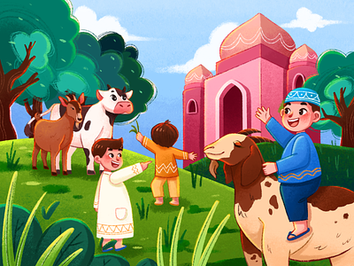 Eid al-Adha Illustration adha animals art artwork character children childrenillustration cute design digitalart eid aladha illustration moslem mosque photosop procreate sketch ui user experience website