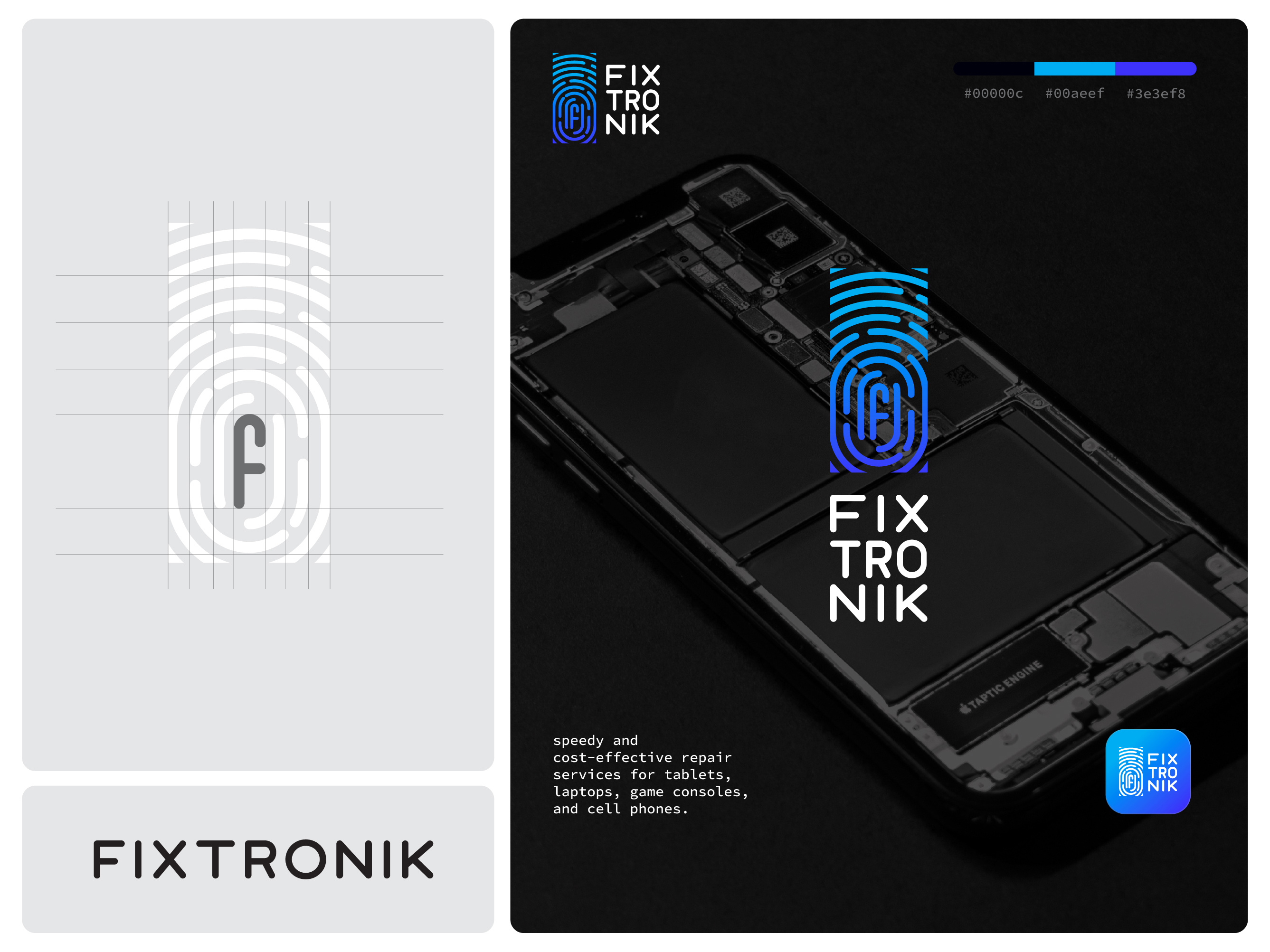 FIXTRONIK | Logotype blue finger print fix gradient graphic design phone repair tech