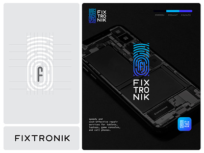 FIXTRONIK | Logotype blue finger print fix gradient graphic design phone repair tech