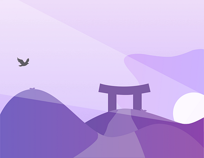 Torii design figma graphic design hills illustration japanese landscape minimalistic purple vector