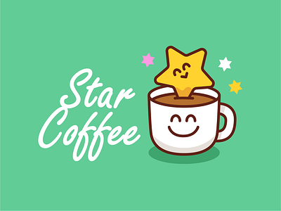 Star Coffee branding breakfast cafeteria cafè cartoon character coffee cute design digital flat funny happy illustration logo mascot outline smile star vector