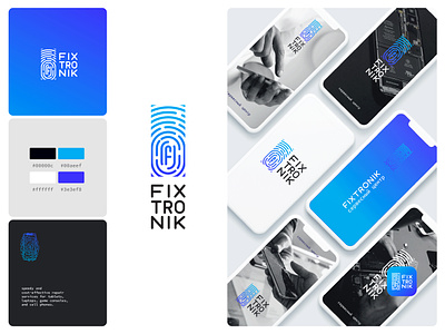 FIXTRONIK | Logotype blue branding fingerprint fix graphic design gray laptop logo minimal pc phone repair service tech ui