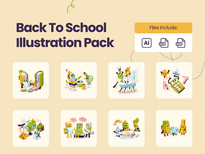 Back to School Illustration Pack back to school graphic design graphics illustration illustration pack kids illustration learning resource