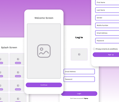 Wierframe for a Social Media App design low fidelity wireframe. mobile app social media app ui wireframe