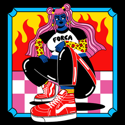 força. 2d alternative bright color flat girl hardcore illustration punk skate strenght vans