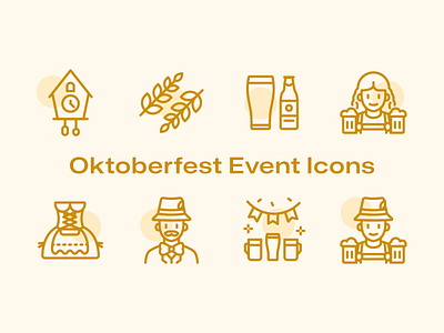 Oktoberfest Event Icons bavarian beer bratwurst brews chicken dirndl german hops icon icon pack lederhosen meat platter oktoberfest pretzel vector