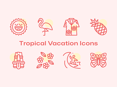 Tropical Vacation Icons beach butterfly coconut cruise flamingo holiday icon icon pack island pineapple shell starfish sun sunny sunshine surfing tropical vector watermelon waves