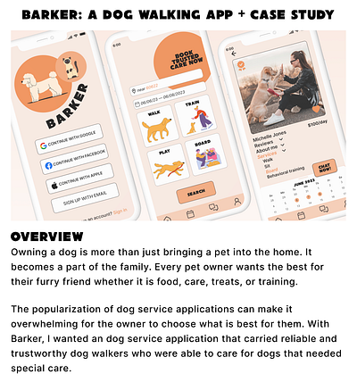 Barker: A Dog Walking App + Case Study app design logo ui