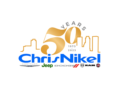 Chris Nikel 50 Year Logo brand branding car car dealership chrysler dealership design dodge fiat graphic design identity illustration jeep logo oklahoma ram tulsa typography vector