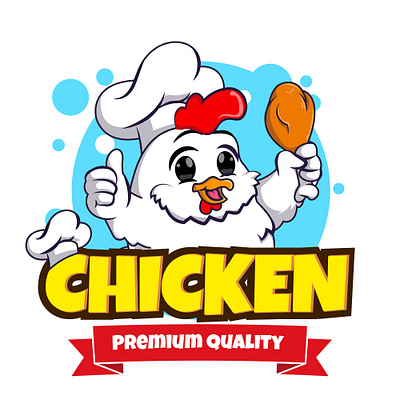 Chicken chef holding fried chicken cartoon meat