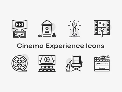 Cinema Experience Icons actor actress award cinema film icon icon pack invite paparazzi projector red carpet special effects stage ticket box vector vip
