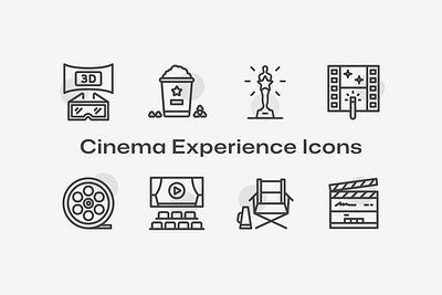 Cinema Experience Icons actor actress award cinema film icon icon pack invite paparazzi projector red carpet special effects stage ticket box vector vip