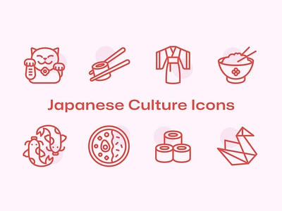 Japanese Culture Icons blossom bubble tea gyoza icon icon pack japan kimono koi lantern ninja origami ramen ricebowl sake samurai soy sushi temple vector yen