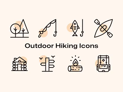 Outdoor Hiking Icons backpack boots cabin camera canoe compass flashlight forest hike hiking icon icon pack journey mountains outdoors sunrise tent vector water