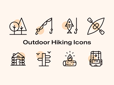 Outdoor Hiking Icons backpack boots cabin camera canoe compass flashlight forest hike hiking icon icon pack journey mountains outdoors sunrise tent vector water