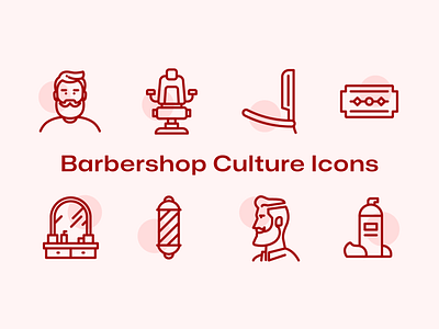Barbershop Culture Icons aftershave barber barbershop beard beard trim blade brush chair comb haircut hairdresser icon icon pack open sign razor shave spray towel vector