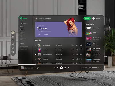 Spotify design for Vision PRO apple apple vr ar dailyui pro product design spotify ui visionpro