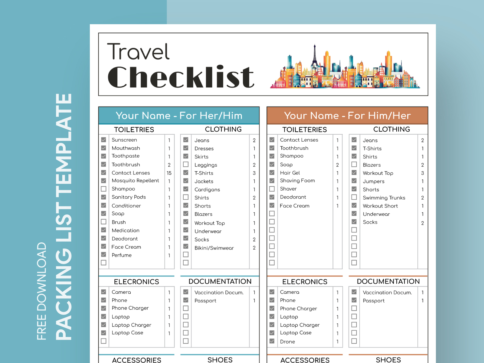 Travel Checklist Free Google Sheets Template by Free Google Docs Templates  - gdoc.io on Dribbble