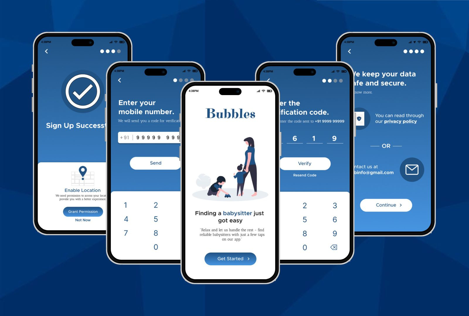 Babysitting app Signup screens design mobileui signupflow ui user experience user interface visual design