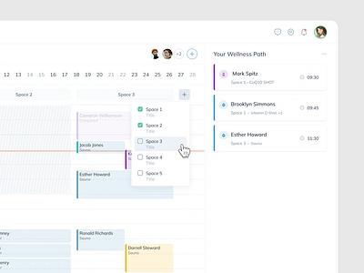 Add space add add button appointment available book calendar calendars checkboxes date dropdown health list patients select selection space spaces system time upcoming