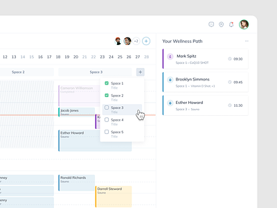 Add space add add button appointment available book calendar calendars checkboxes date dropdown health list patients select selection space spaces system time upcoming