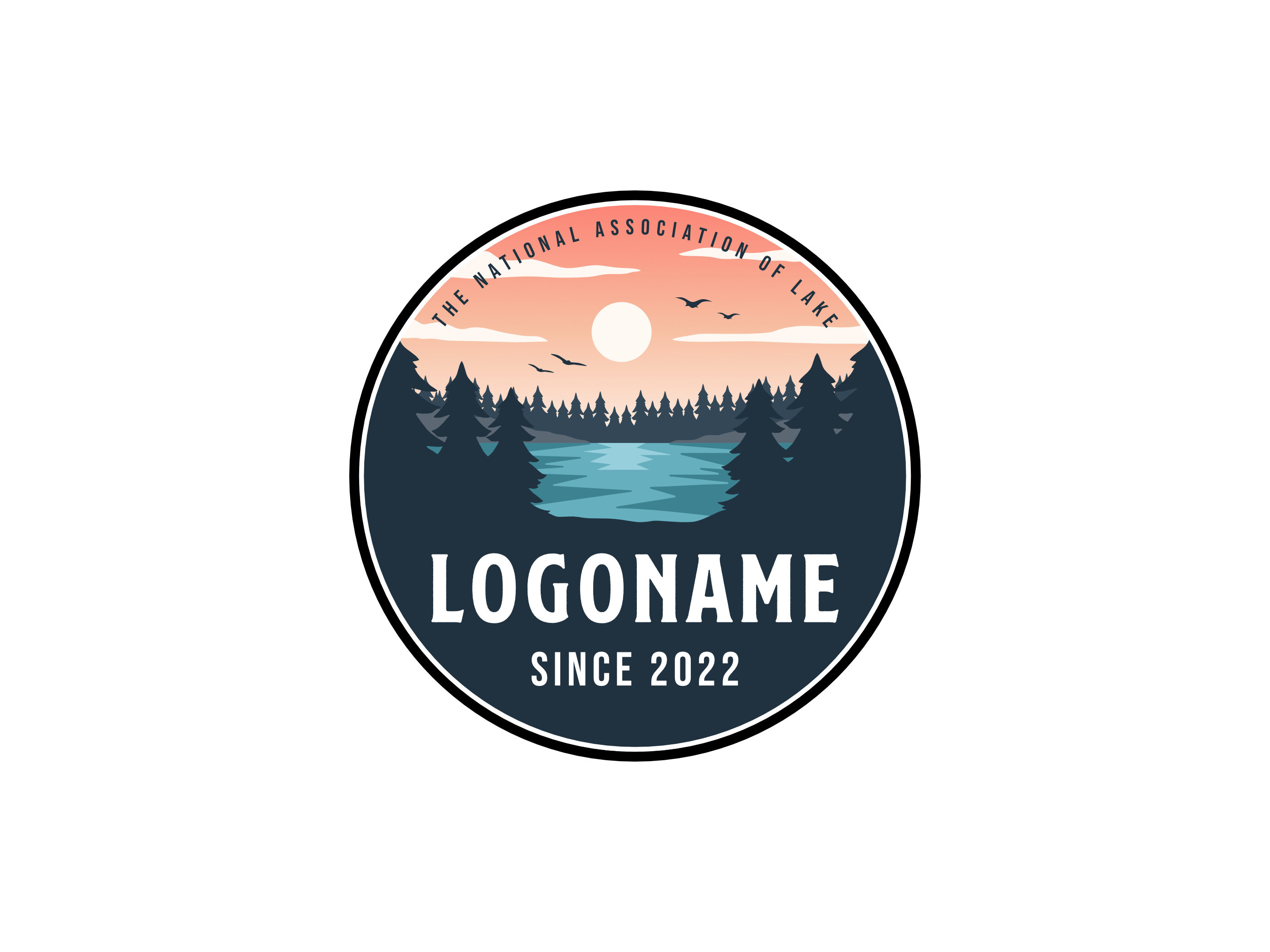 National Lake Logo Idea badge brand branding design emblem graphic design illustration lake logo national park pine tree sunset vector