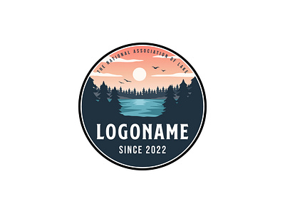 National Lake Logo Idea badge brand branding design emblem graphic design illustration lake logo national park pine tree sunset vector