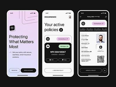 INSUMMMEE app auto business cards design documents home id insurance interface policies policy protection renters ui user