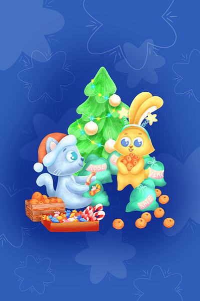 Children's New Year illustration. Cute characters. animal kids art commission artist christmas decorations commissions drawing freelance digital artist illustrator new year illustration packing design portfolio procreate illustration stylized stylized characters иллюстратор иллюстратор фрилансер иллюстрация на заказ новогодняя иллюстрация новый год
