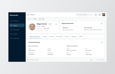 Patient Profile cards design profile search sidemenu sidepanel tabs ui uiux website