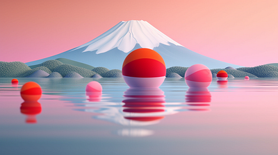 Surreal Japanese Landscapes ai ai illustration ai photography architecture art direction artificial intelligence cube generative art geometric geometry japan japanese landscape minimalism minimalistic mountain sphere surreal