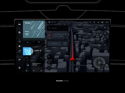 Central control screen 3d car design hmi icon interface navigation ui