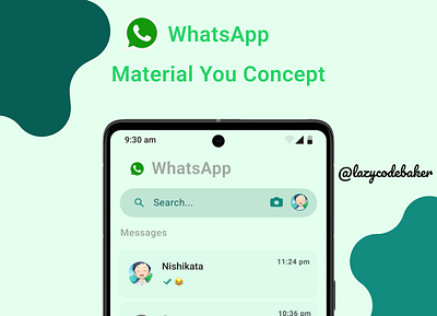 WhatsApp Material 3 UI Concept - Modernizing Communication anshuman tiwari chat design figma google lazycodebaker materialyou messaging social media socialmedia ui whatsapp