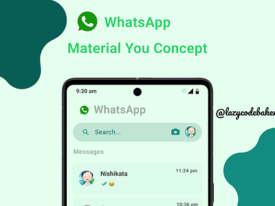 WhatsApp Material 3 UI Concept - Modernizing Communication anshuman tiwari chat design figma google lazycodebaker materialyou messaging social media socialmedia ui whatsapp