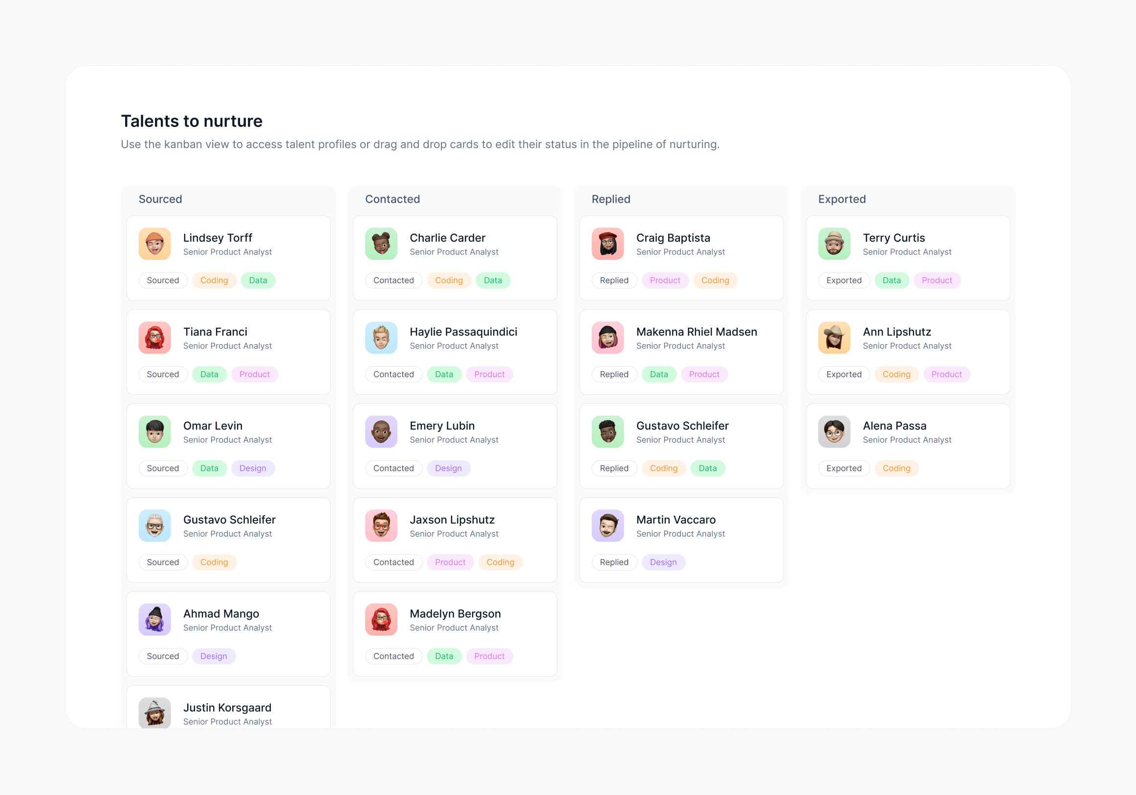 Kanban view concept (drag and drop at the end) card contacts kanban kanbanview list product product design