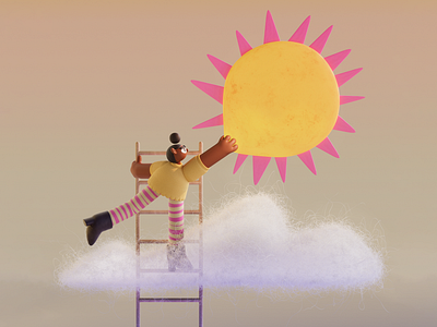 Gotcha 🌞 3d blender character characterdesign cinema4d cloud design fur hair illustration ladder neutral pink redshift shapes stripes sun texture weather yellow