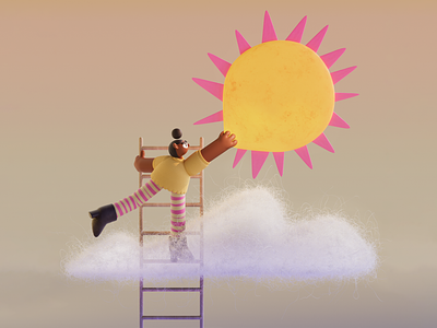 Gotcha 🌞 3d blender character characterdesign cinema4d cloud design fur hair illustration ladder neutral pink redshift shapes stripes sun texture weather yellow