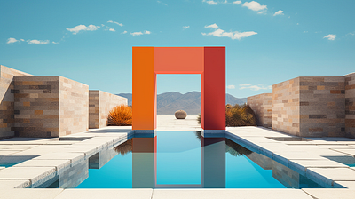 Surreal Architectural Landscape ai ai photography architecture art art direction artificial intelligence artistic generative art geometric geometry landscape midjourney minimalism minimalistic simplicity surreal