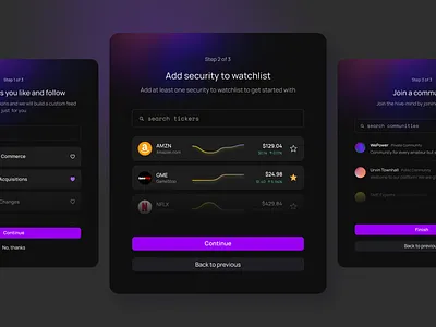 Stocks platform - onboarding chart gradient modal onboarding stock stocks trading ui