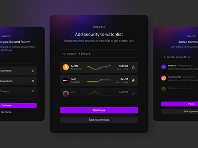 Stocks platform - onboarding chart gradient modal onboarding stock stocks trading ui