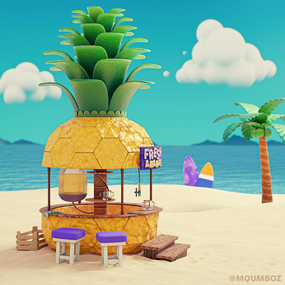Ananas Juice Bar 3d cute design illustration
