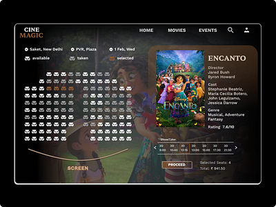 CINE MAGIC animation figma movie movie booking movie booking website seat booking theater ui website